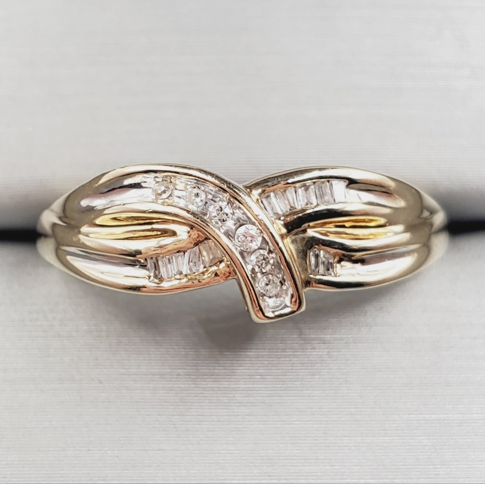 10k Solid Yellow & White Gold Genuine Diamond Band Ring